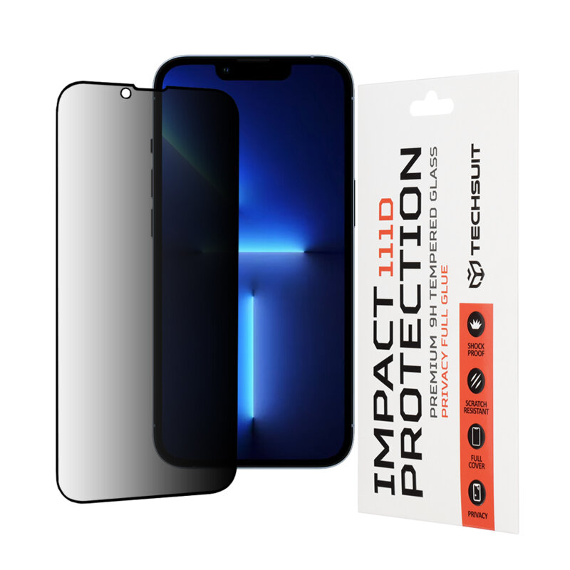 Folie sticla iPhone 13 Pro Max Techsuit 111D Privacy Full Glue, negru