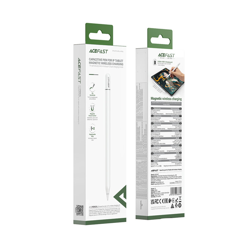 Stylus pen magnetic pentru iPad Acefast V3, 90mAh, Type-C, alb