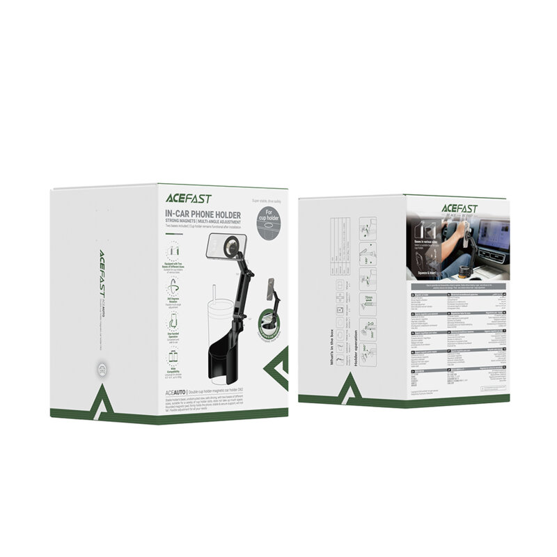 Suport auto pentru telefon si pahar, magnetic Acefast D62, negru