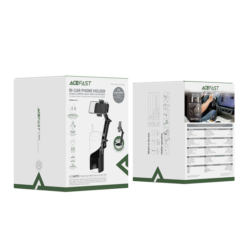 Suport auto pentru telefon si pahar cu cleme Acefast D63, negru