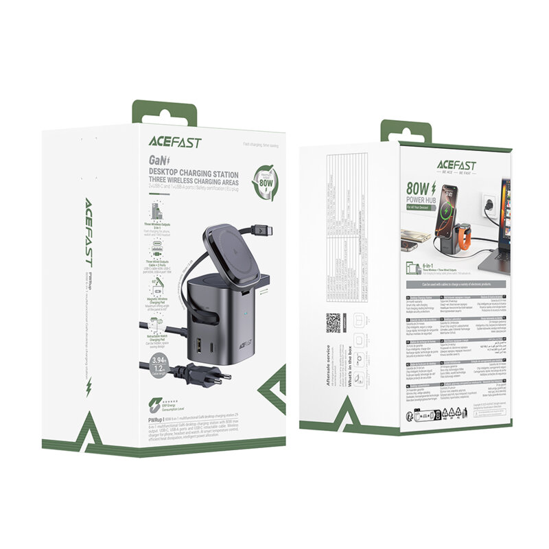 Statie de incarcare GaN 6in1 cu cablu tip C Acefast Z9, 80W