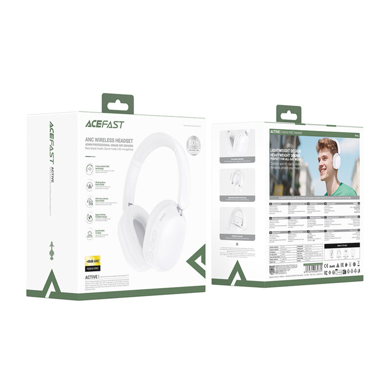 Casti wireless ANC, Game Mode, Bass Boost, Acefast H12, negru