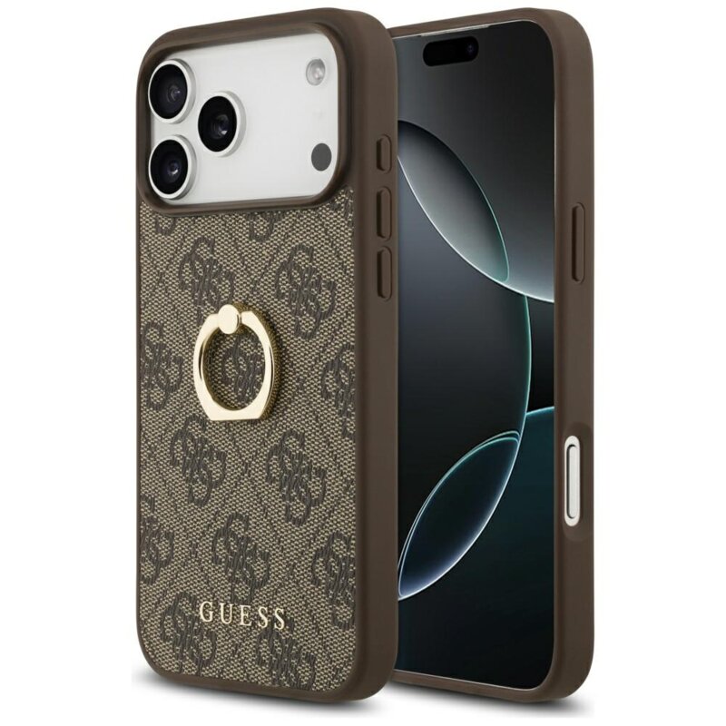 Husa originala Guess iPhone 17 Pro Max Hardcase 4G Ring Stand, maro, GUHCP17X4GMRBR