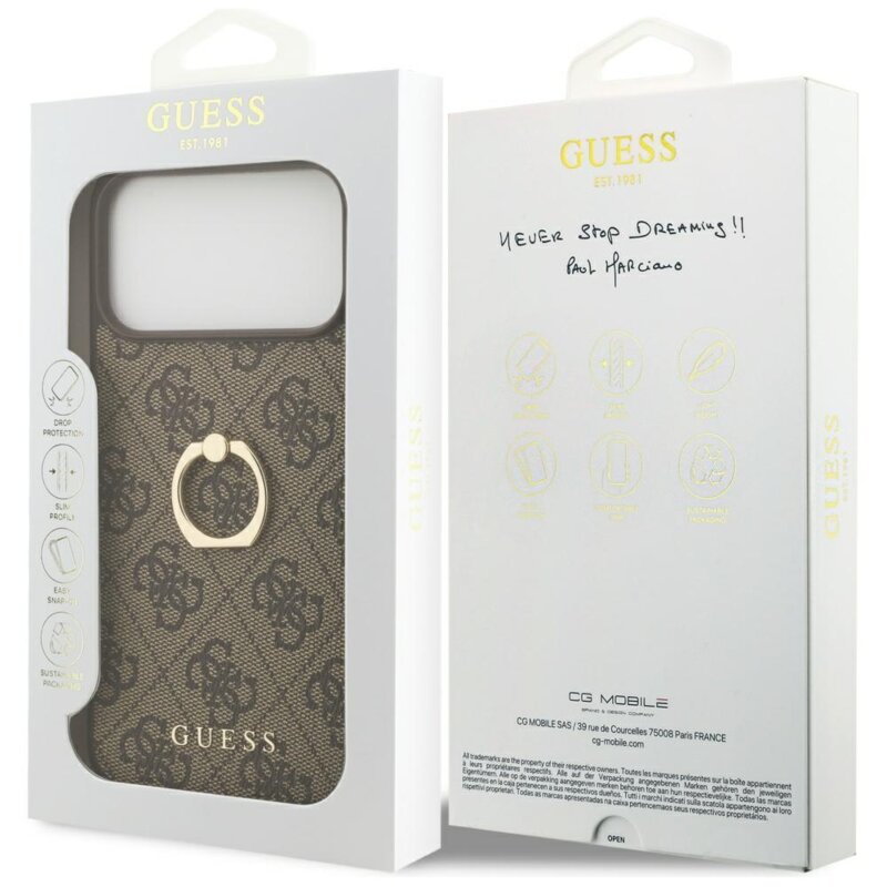 Husa originala Guess iPhone 17 Pro Max Hardcase 4G Ring Stand, maro, GUHCP17X4GMRBR