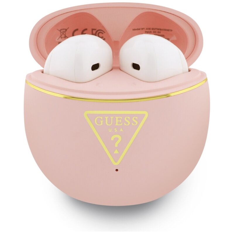 Casti Bluetooth TWS Guess Script Print, roz, GUTWSA15HETP