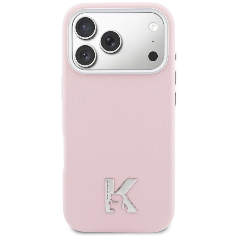 Husa iPhone 17 Pro Karl Lagerfeld Hardcase Leather MagSafe, K Head Logo, roz