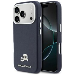 Husa originala iPhone 17 Pro Karl Lagerfeld Saffiano MagSafe, K&C Heads Pin, albastru