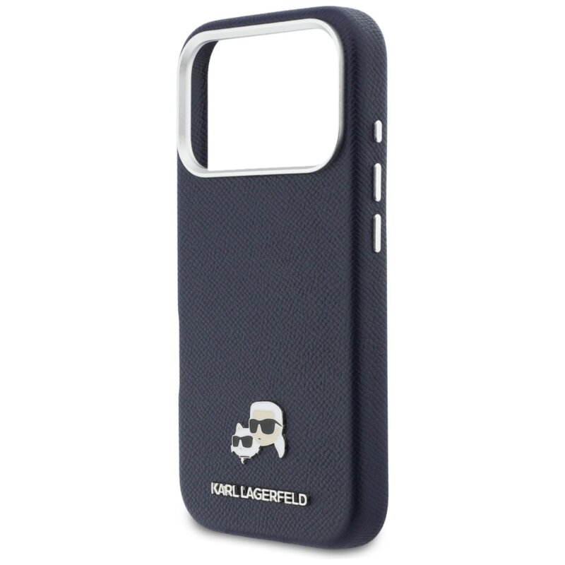 Husa originala iPhone 17 Pro Karl Lagerfeld Saffiano MagSafe, K&C Heads Pin, albastru