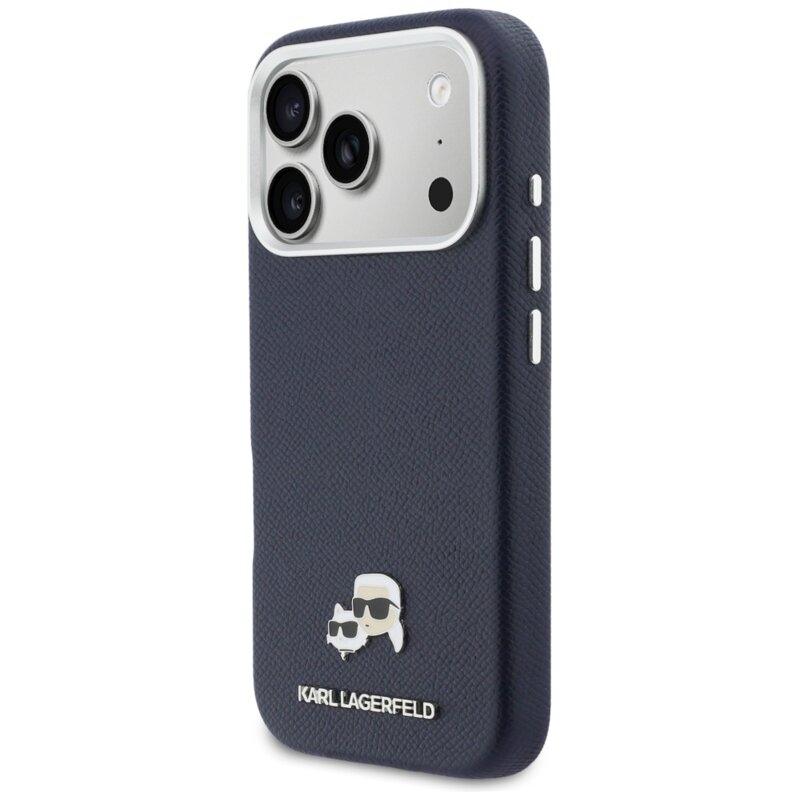 Husa originala iPhone 17 Pro Karl Lagerfeld Saffiano MagSafe, K&C Heads Pin, albastru