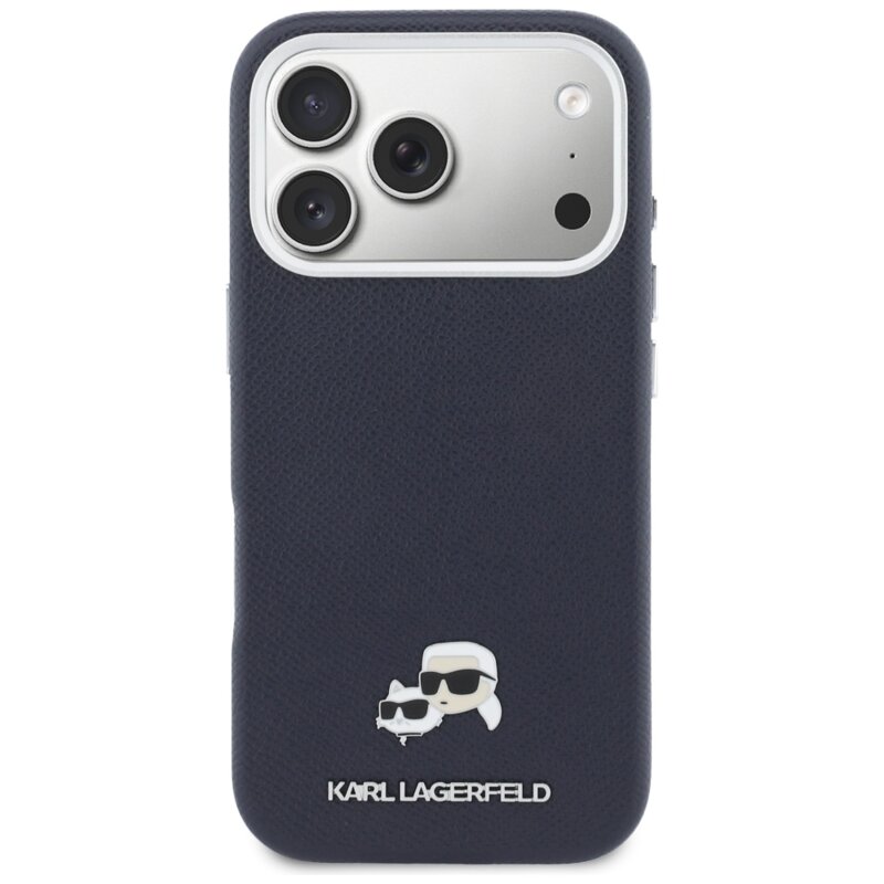 Husa originala iPhone 17 Pro Karl Lagerfeld Saffiano MagSafe, K&C Heads Pin, albastru