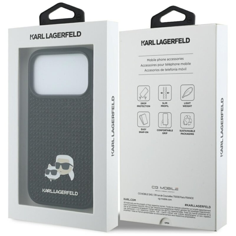 Husa iPhone 17 Pro Karl Lagerfeld Hardcase Rhinestone, K&C Pin, negru