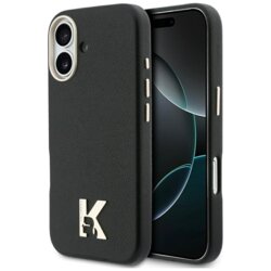 Husa iPhone 17 Karl Lagerfeld Hardcase Leather MagSafe, K Head Logo, negru