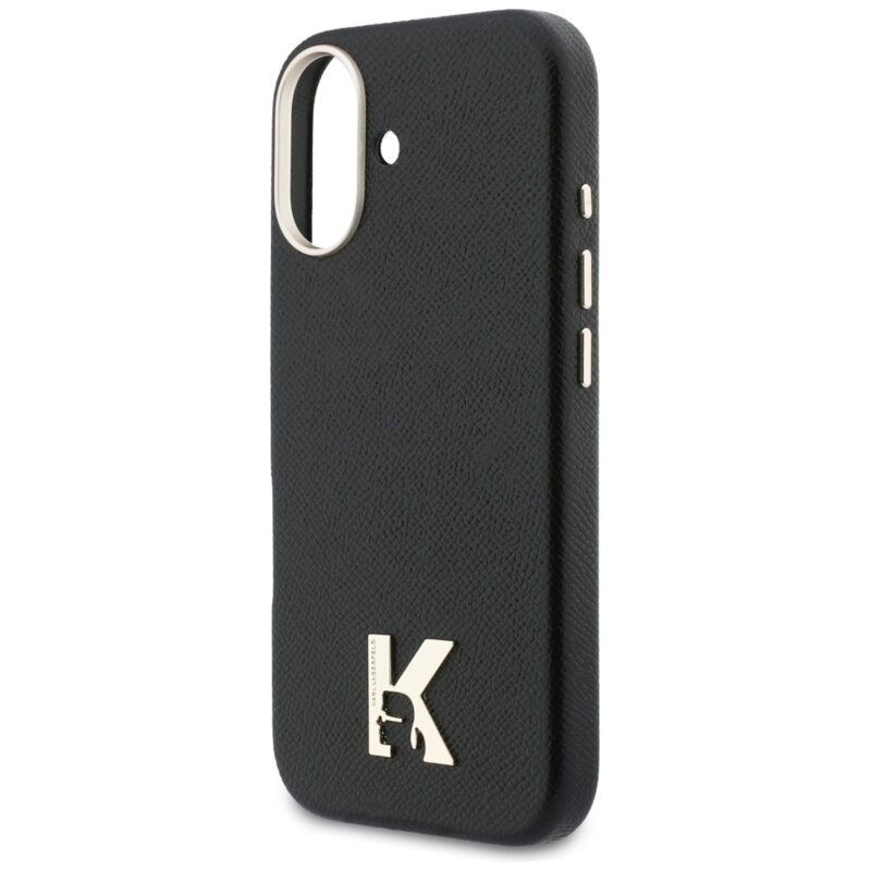 Husa iPhone 17 Karl Lagerfeld Hardcase Leather MagSafe, K Head Logo, negru