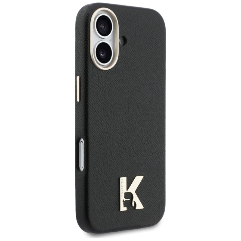 Husa iPhone 17 Karl Lagerfeld Hardcase Leather MagSafe, K Head Logo, negru