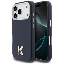 Husa iPhone 17 Pro Karl Lagerfeld Hardcase Leather MagSafe, K Head Logo, albastru