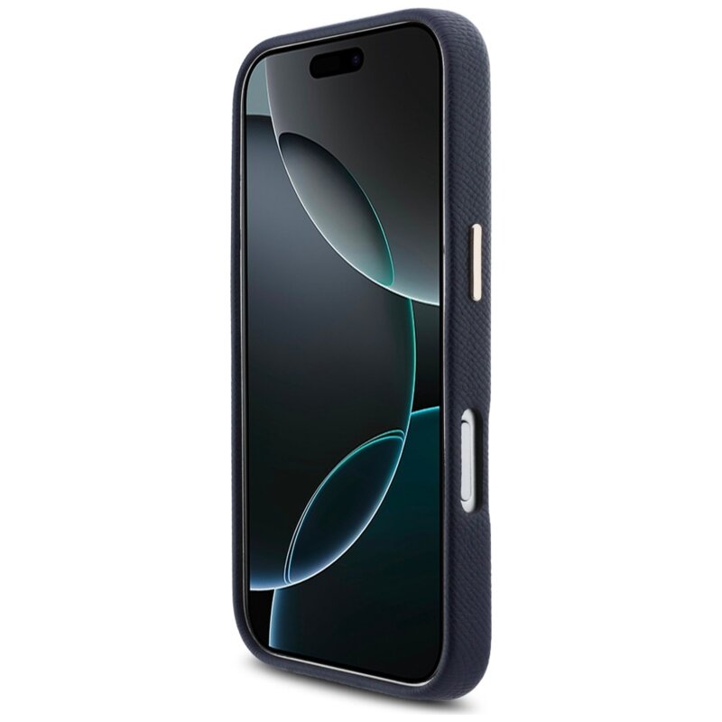 Husa iPhone 17 Pro Karl Lagerfeld Hardcase Leather MagSafe, K Head Logo, albastru