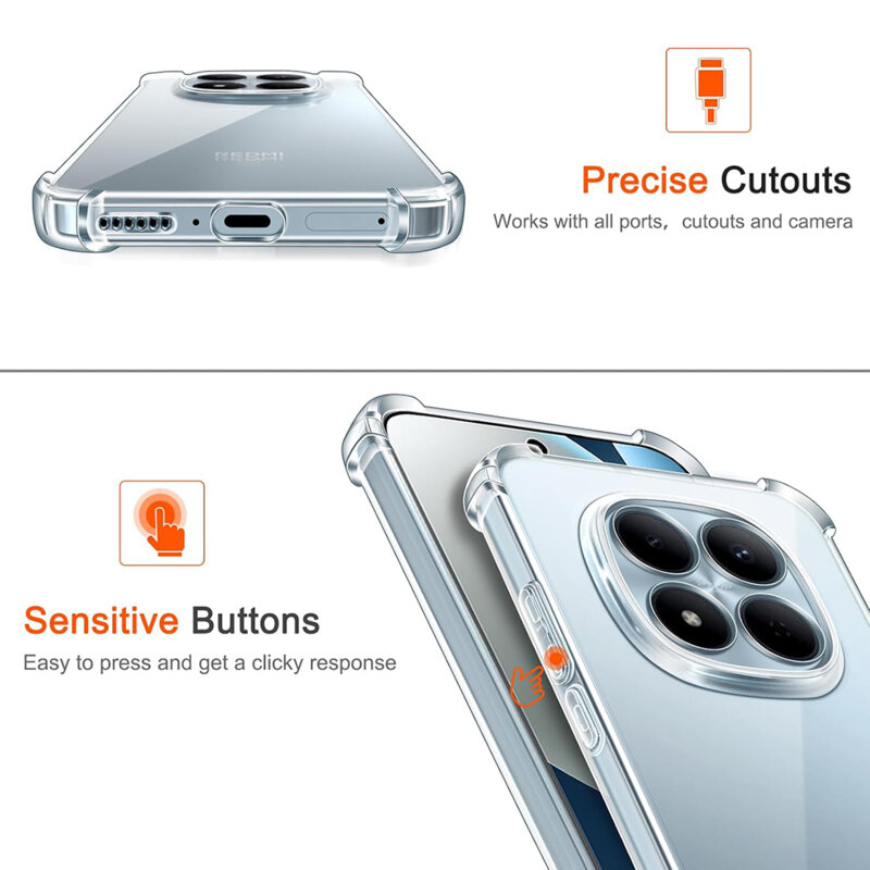 Husa Xiaomi Redmi Note 15 Pro 4G Techsuit Shockproof Clear Silicone, transparenta