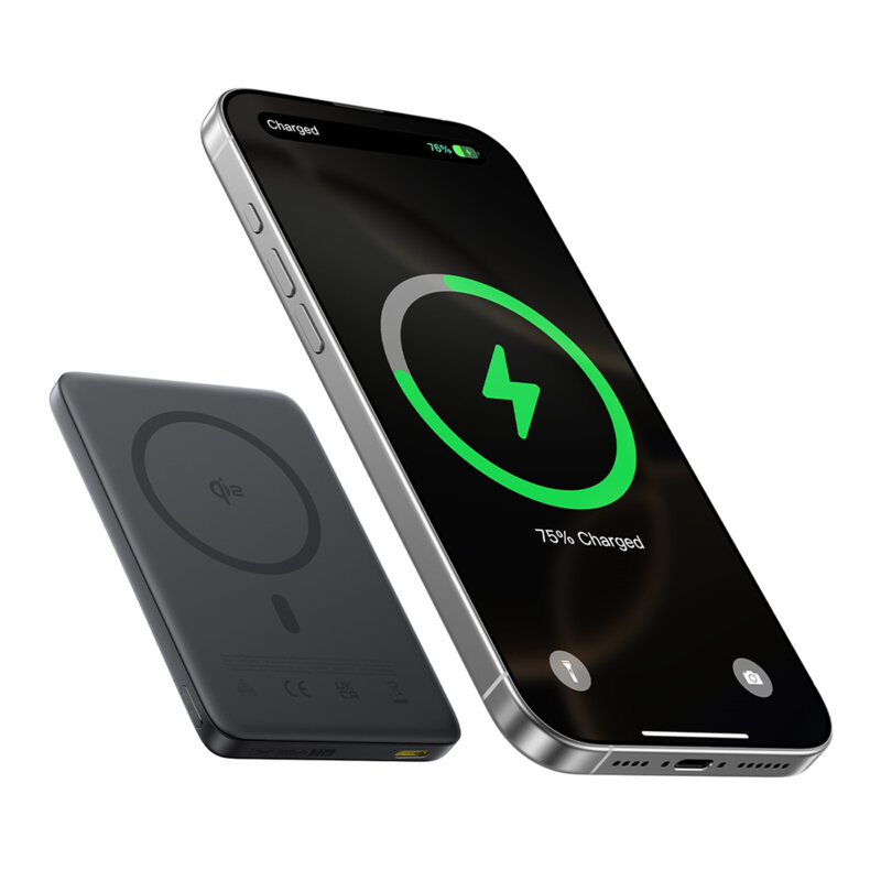 Power bank magnetic cu cablu tip C 27W, 10000mAh Baseus AM41, negru