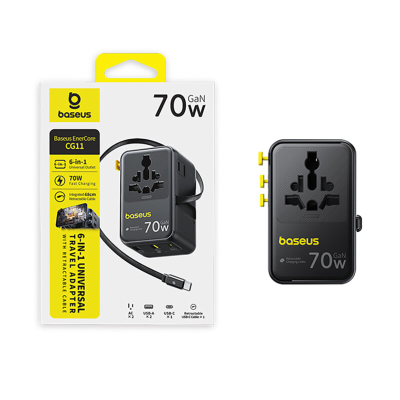 Adaptor de retea 70W cu cablu Type-C Baseus, negru, E0307E00