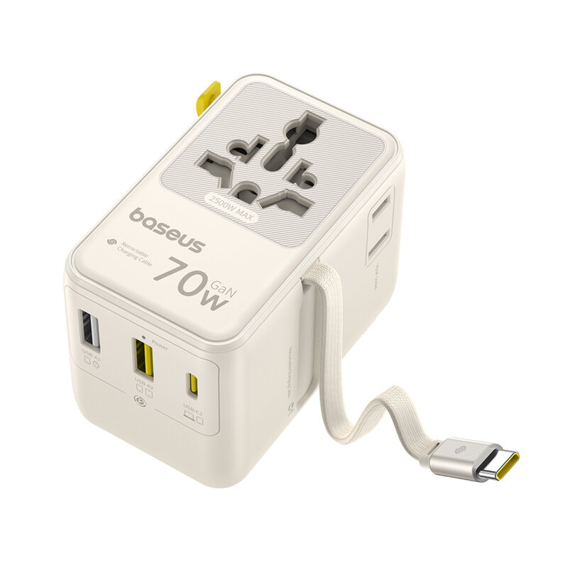 Adaptor retea universal GaN cu cablu Baseus, alb, E0307E01