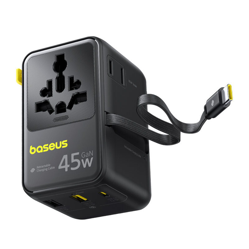 Adaptor de retea 45W cu cablu Type-C Baseus, negru, E0307F00