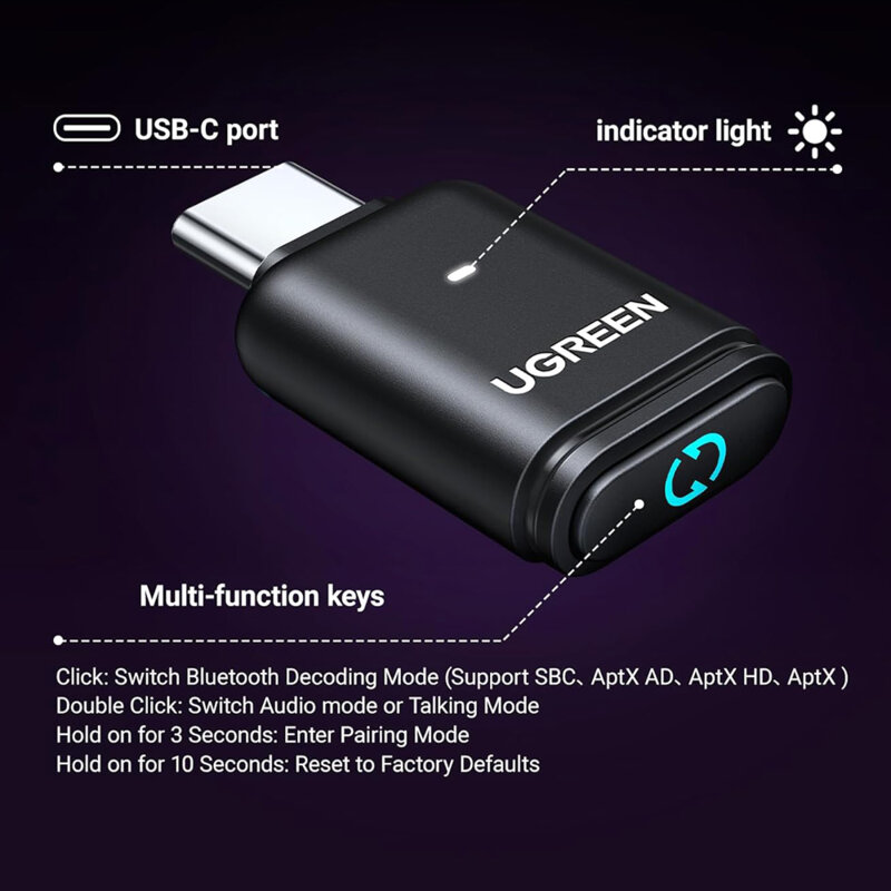 Adaptor wireless tip C Bluetooth 5.3 Ugreen, negru, 45008