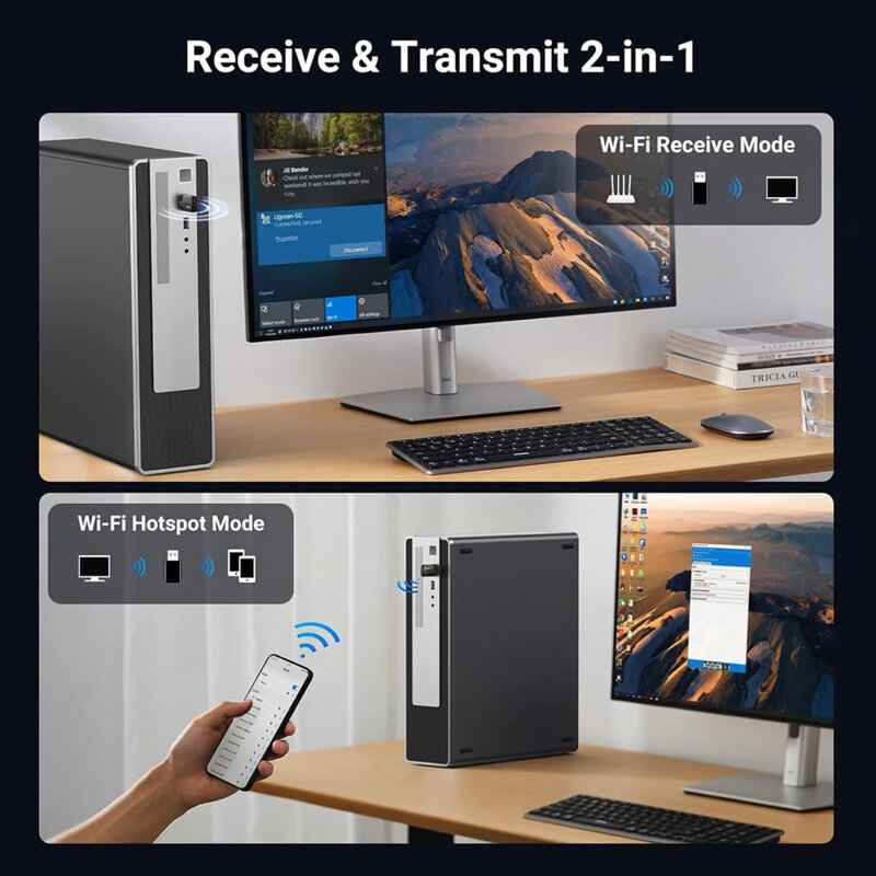 Adaptor Wi-Fi USB dual-band Ugreen, 2.4Ghz/5Ghz, negru, 35264