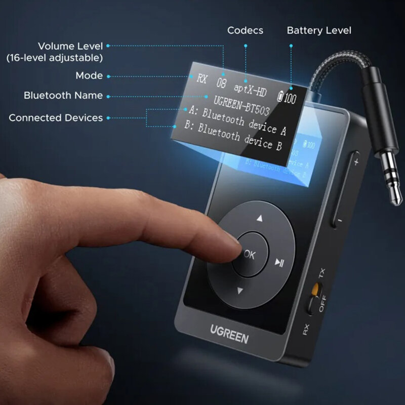 Transmitator audio, adaptor Bluetooth 5.3 Ugreen, negru, 45492