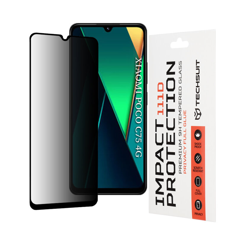 Folie sticla Xiaomi Poco C75 Techsuit 111D Privacy Full Glue, negru