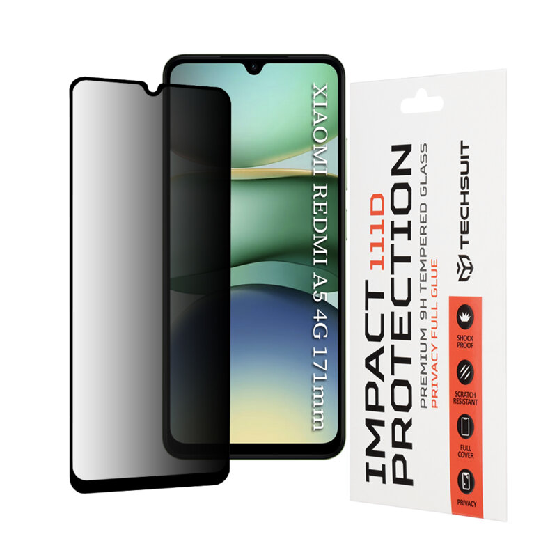 Folie sticla Xiaomi Redmi A5 4G (Regional) Techsuit 111D Privacy Full Glue, negru
