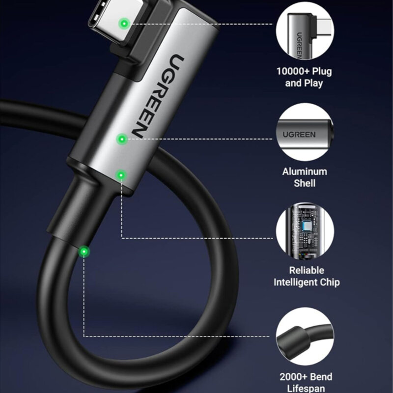 Cablu de date Type-C gaming, 5Gbps, 5m Ugreen, negru, 90629