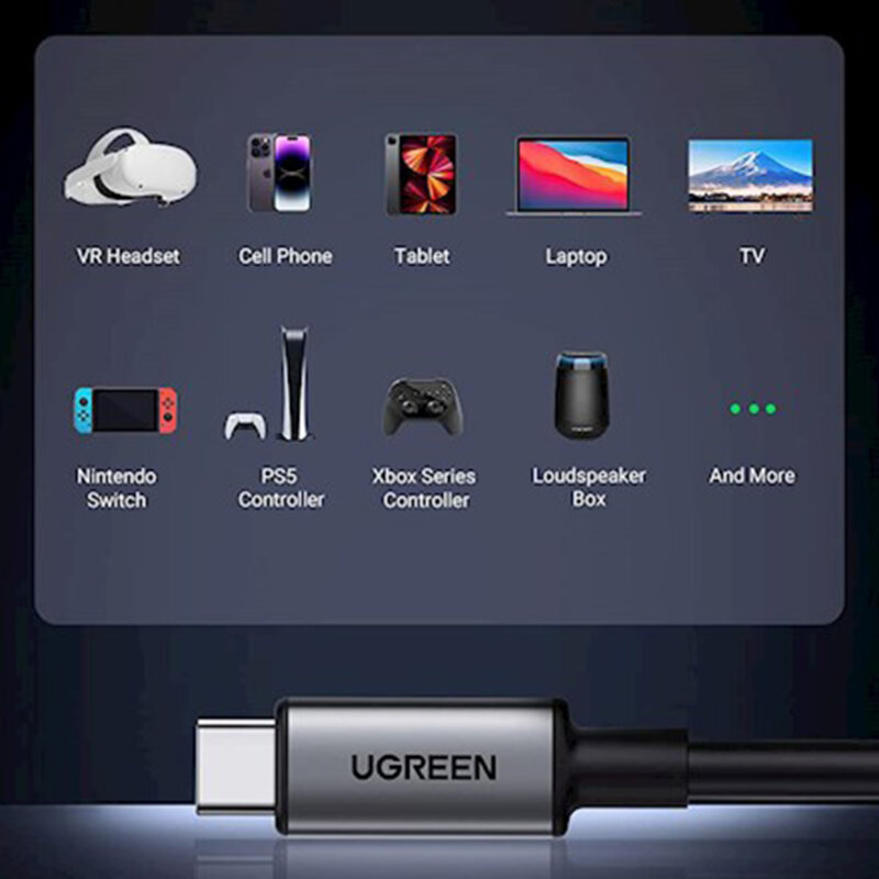 Cablu de date Type-C gaming, 5Gbps, 5m Ugreen, negru, 90629