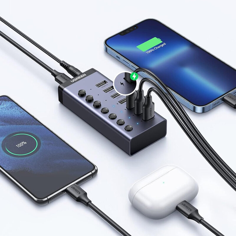 Hub USB cu adaptor de alimentare Ugreen, 5Gbps, gri, 90307