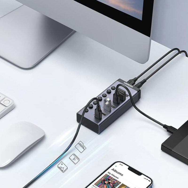 Hub USB cu adaptor de alimentare Ugreen, 5Gbps, gri, 90307