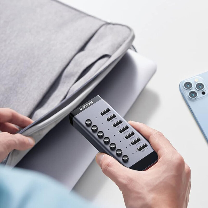 Hub USB cu adaptor de alimentare Ugreen, 5Gbps, gri, 90307