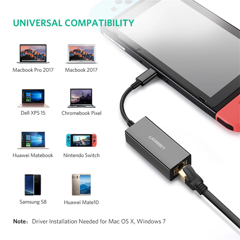 Adaptor retea USB-C la RJ45 Ugreen, 1000Mbps, negru, 50307