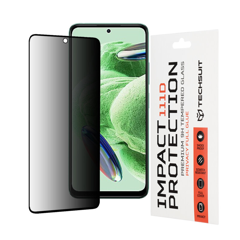 Folie sticla Xiaomi Redmi Note 12 5G Techsuit 111D Privacy Full Glue, negru