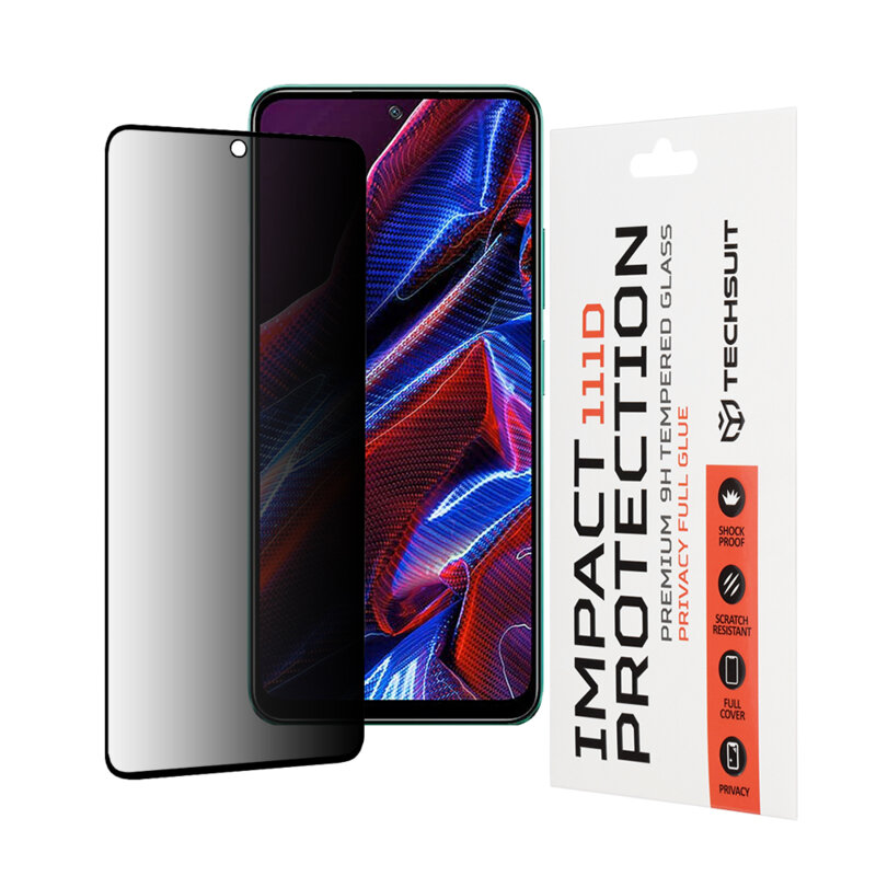 Folie sticla Xiaomi Poco X5 Techsuit 111D Privacy Full Glue, negru