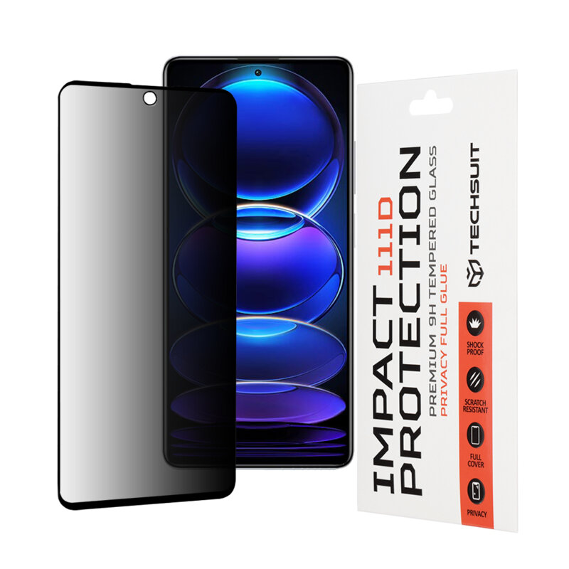Folie sticla Xiaomi Redmi Note 12 Pro+ Techsuit 111D Privacy Full Glue, negru