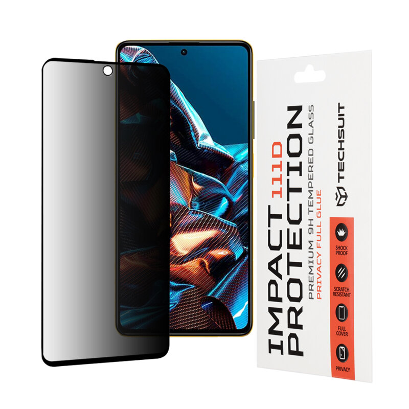 Folie sticla Xiaomi Poco X5 Pro Techsuit 111D Privacy Full Glue, negru