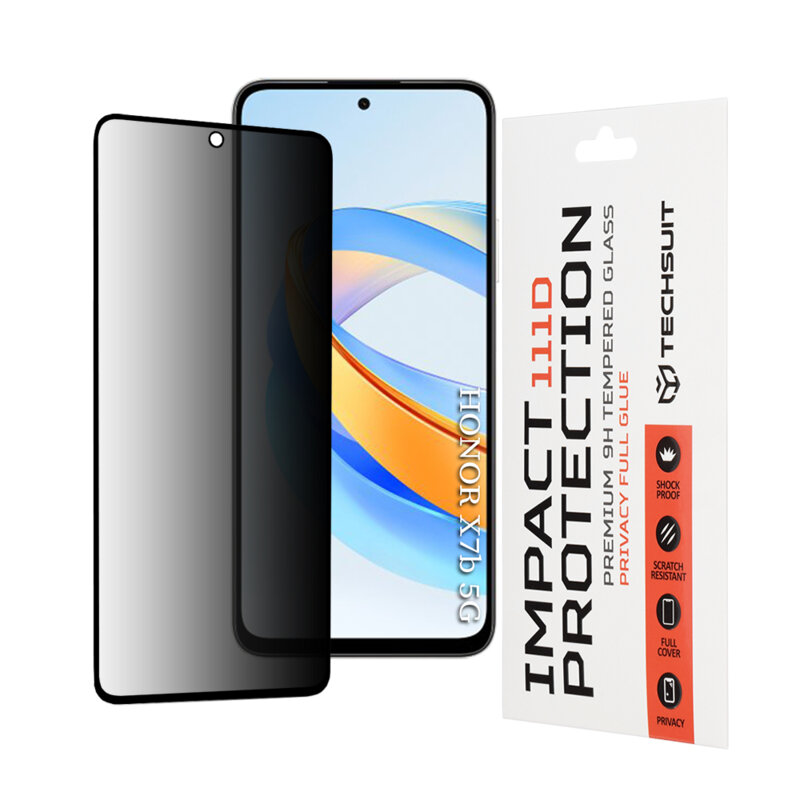 Folie sticla Honor X7b 5G Techsuit 111D Privacy Full Glue, negru