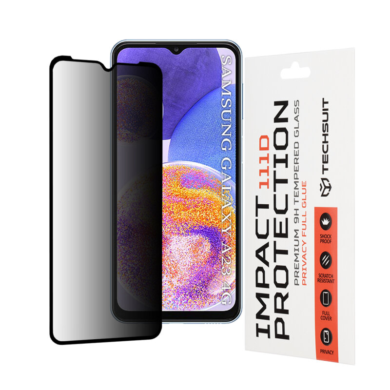 Folie sticla Samsung Galaxy A23 Techsuit 111D Privacy Full Glue, negru