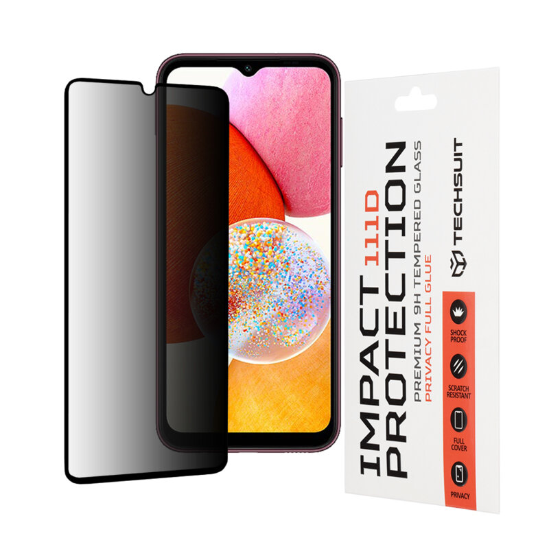Folie sticla Samsung Galaxy A14 4G Techsuit 111D Privacy Full Glue, negru