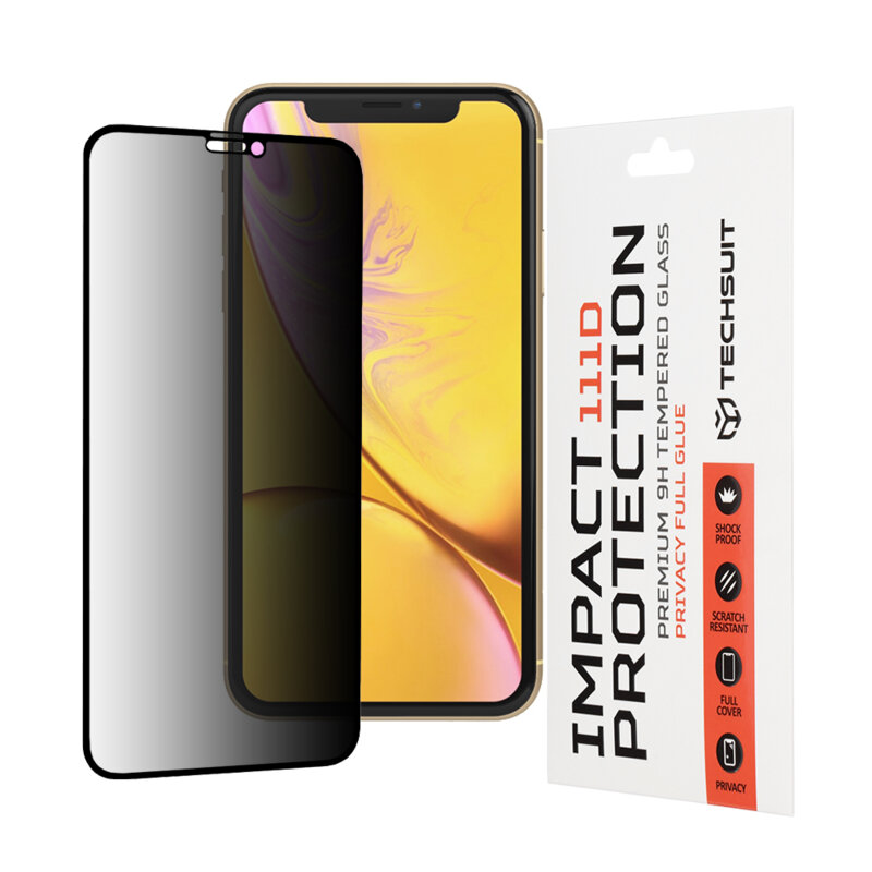 Folie sticla iPhone XR Techsuit 111D Privacy Full Glue, negru