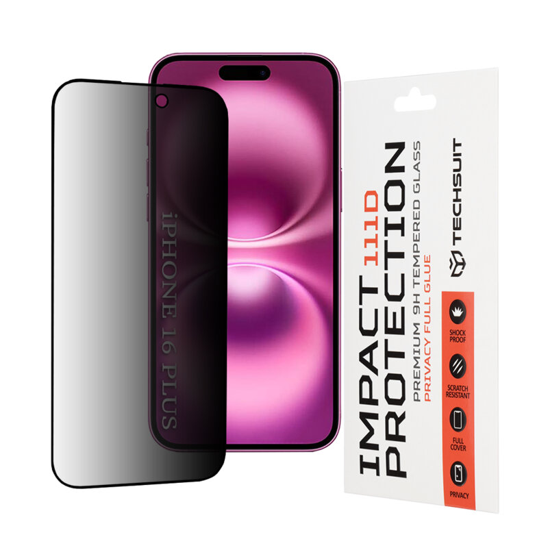 Folie sticla iPhone 16 Plus Techsuit 111D Privacy Full Glue, negru