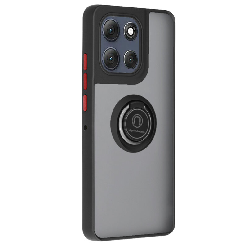 Husa Motorola Moto G86 Power Techsuit Glinth cu inel suport stand magnetic, negru/rosu