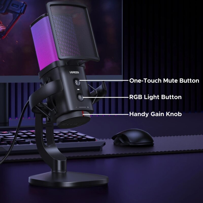 Microfon profesional birou cu lumini RGB Ugreen, USB, 65629