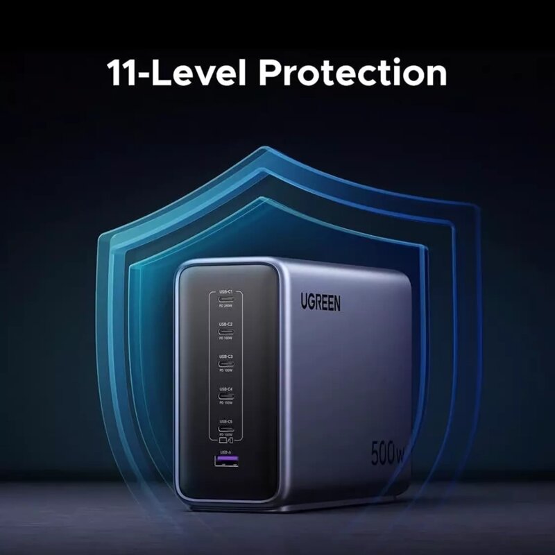 Statie incarcare GaN USB, 5x Type-C Ugreen, 500W, gri, X759