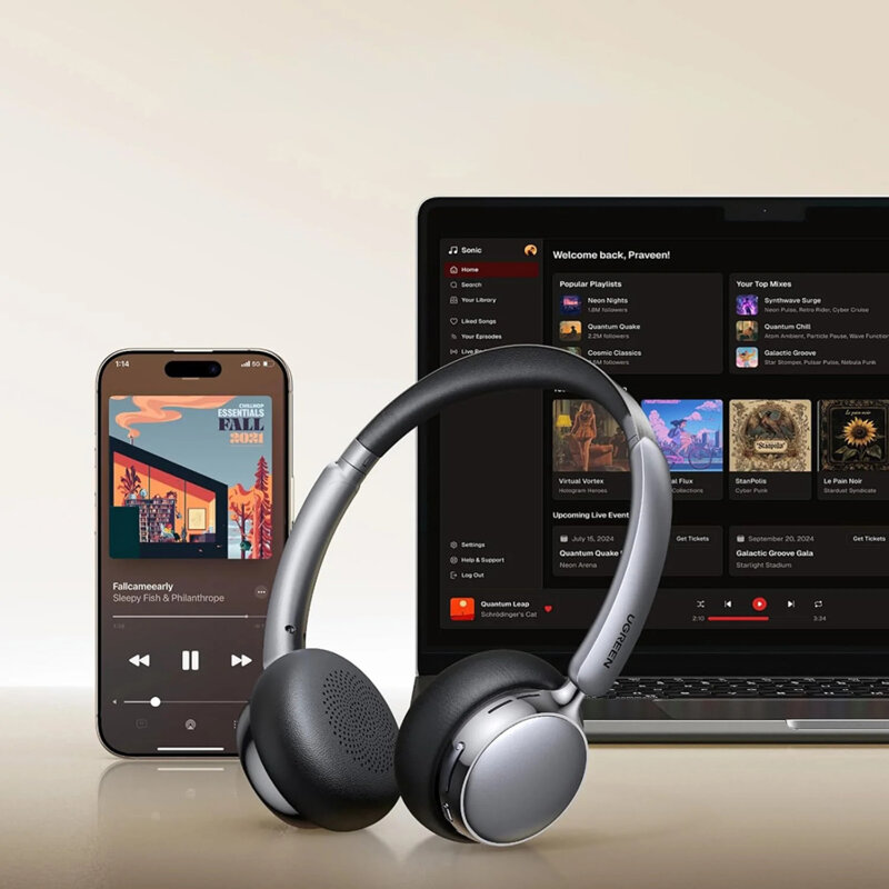 Casti wireless Bluetooth 6.0 Ugreen, 500mAh, bej, 75631