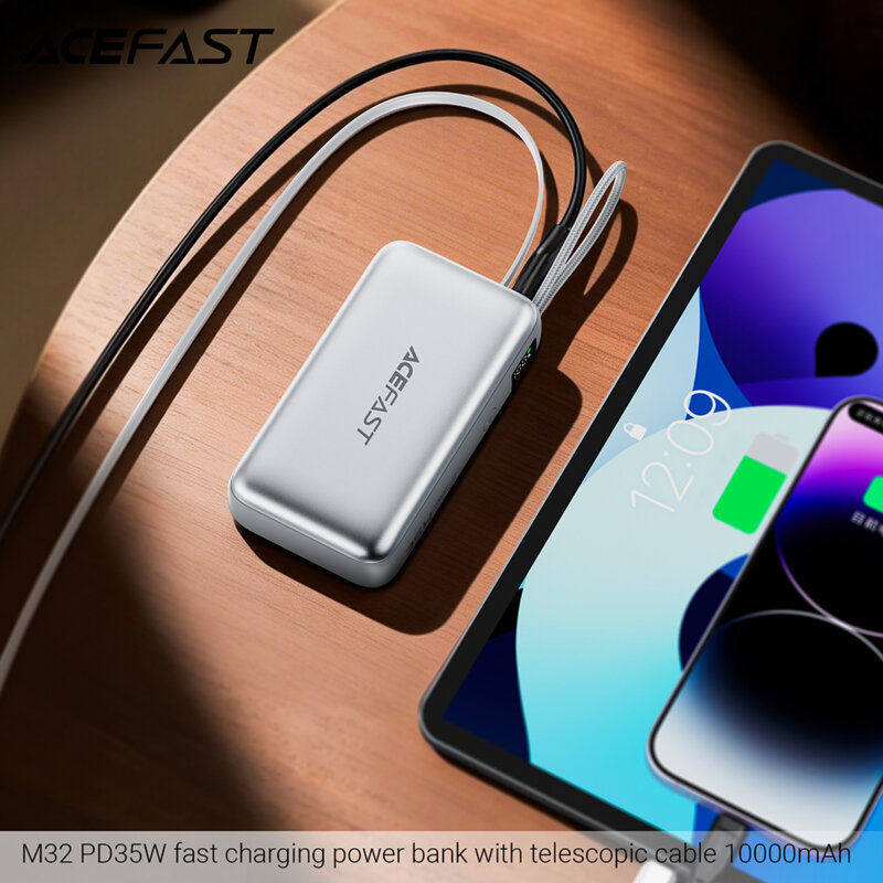 Power bank cu cablu telescopic 35W Acefast M32, 10000mAh, argintiu